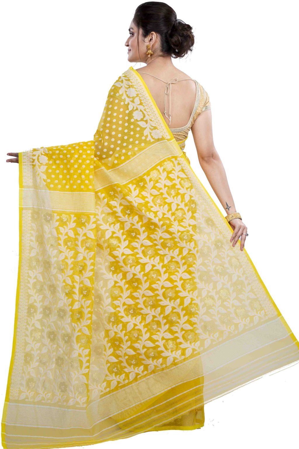 Yellow Pure Cotton Boll_Jamdani Jamdani Saree (816)